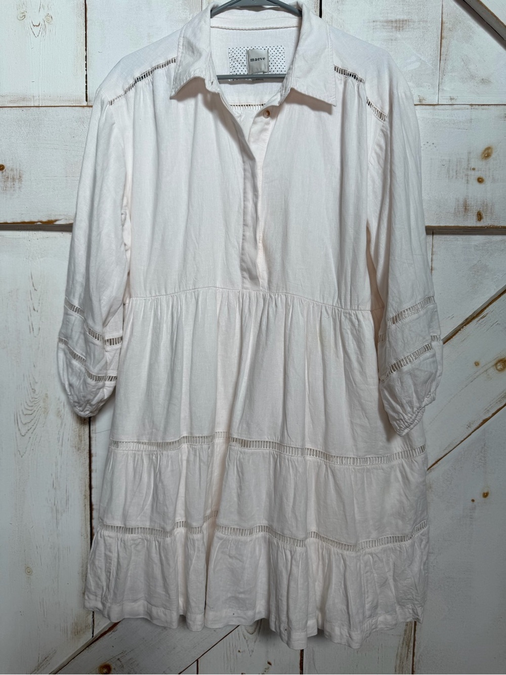 Maeve Cream Tiered Cotton Popover Dress